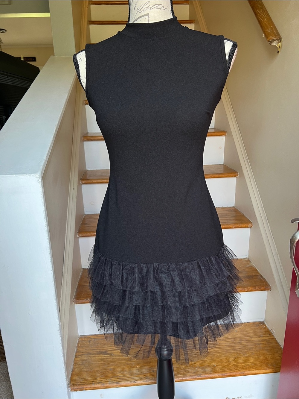 Black Sleeveless Tulle Tiered Hem Dress - NEVER WORN